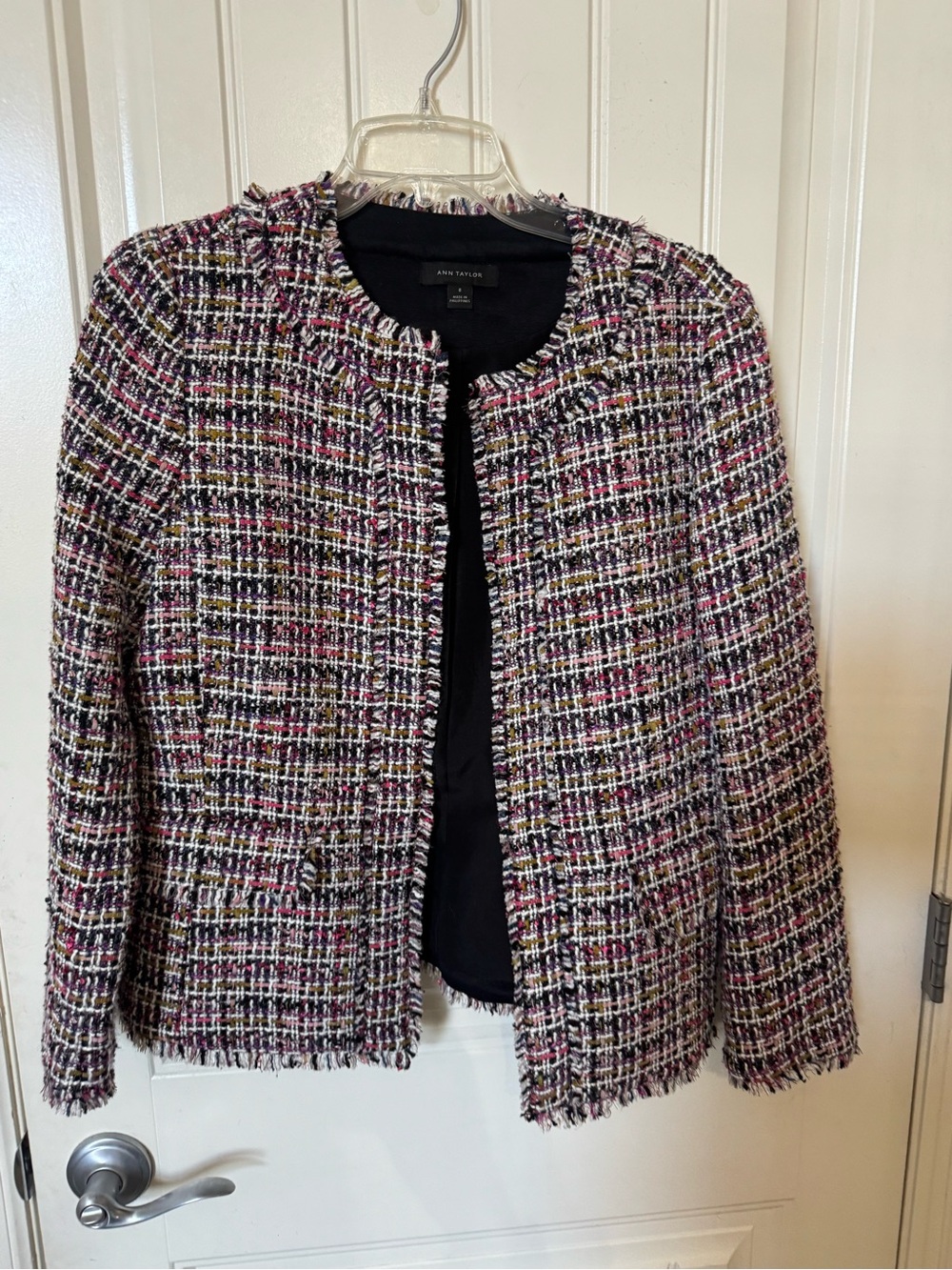 Ann Taylor Pink Multi Tweed Open-Front Blazer